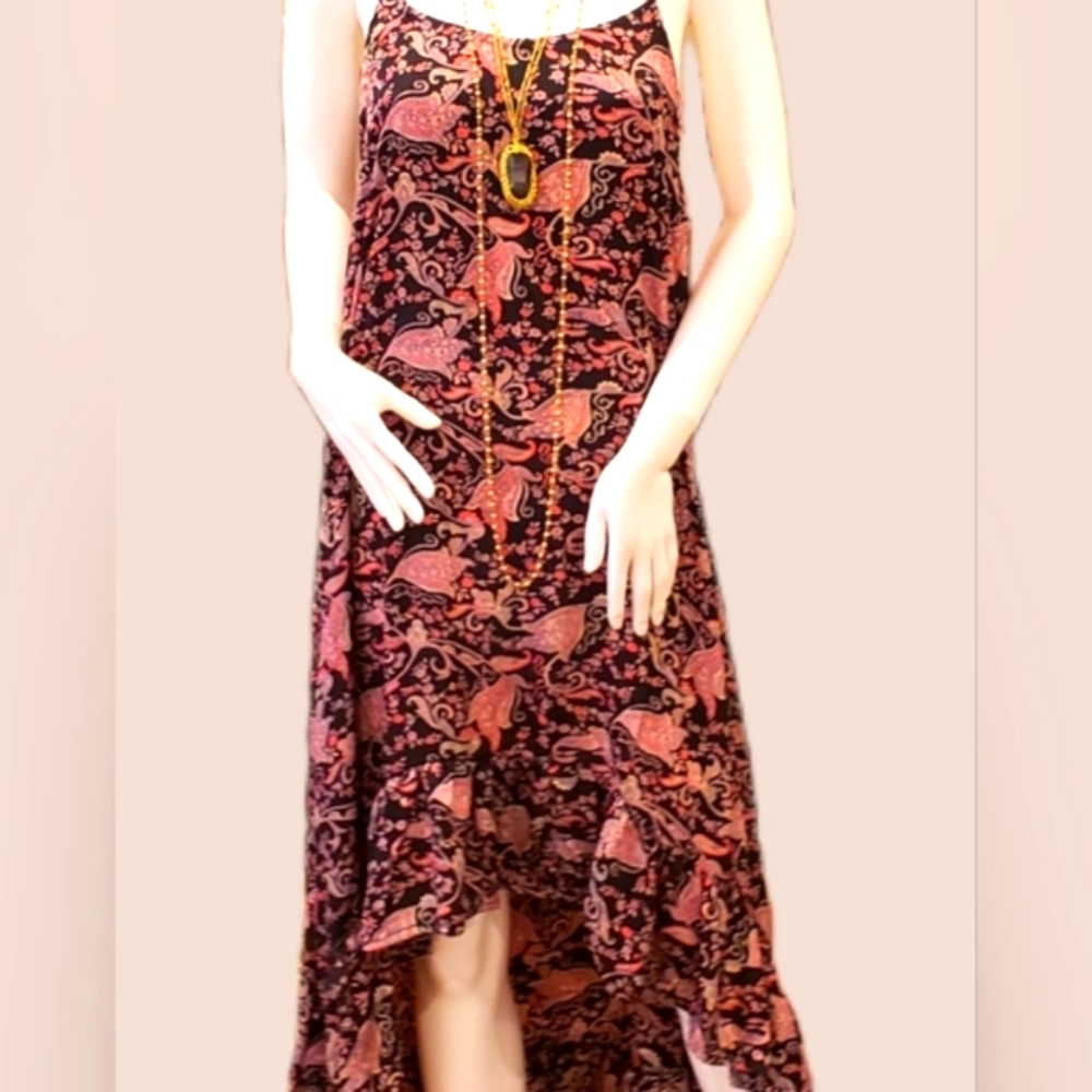 Karma Highway Silky HiLo Tier Boho Print Shift Dress OS NWT